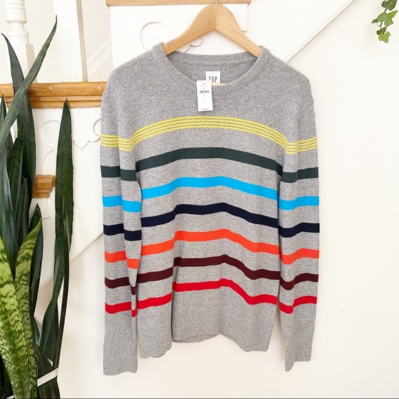 GAP Sweaters - GAP rainbow striped sweater gray crew neck S NWT